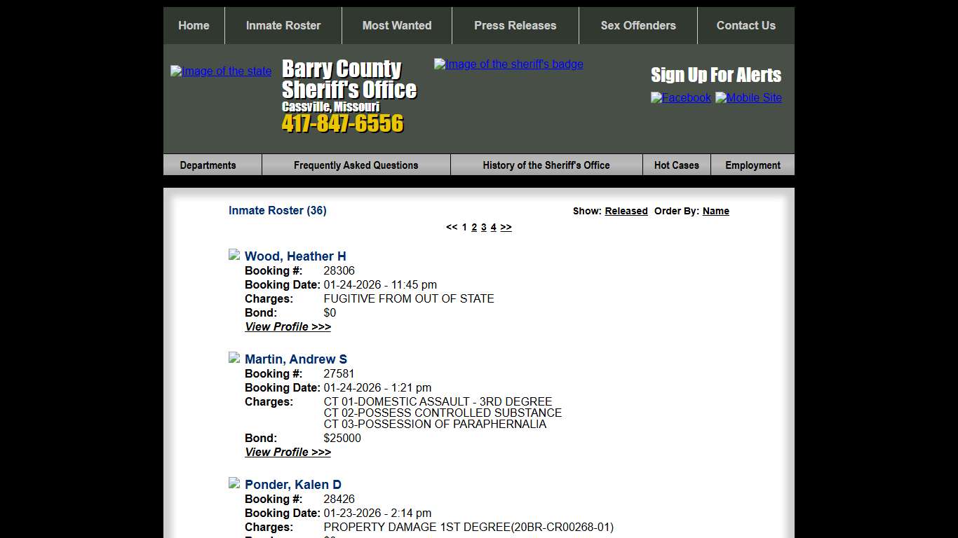 Inmate Roster - Current Inmates Booking Date Descending - Barry County Sheriff MO
