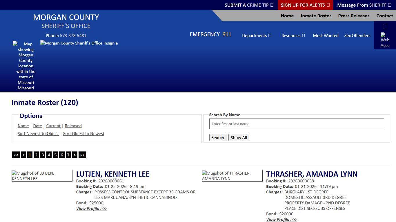 Inmate Roster - Current Inmates Booking Date Descending - Morgan County Sheriff MO