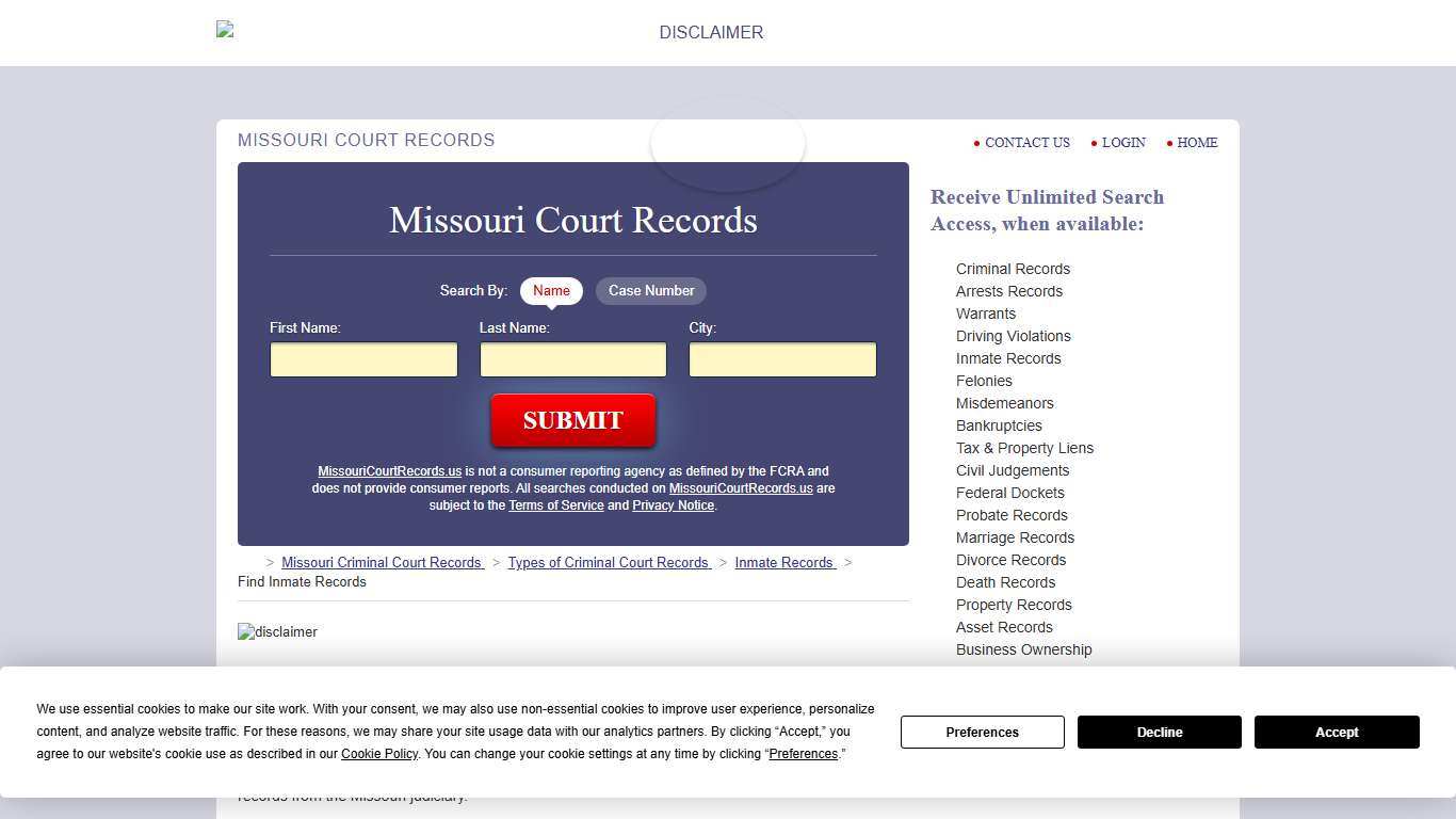 Missouri Inmate Search MissouriCourtRecords.us